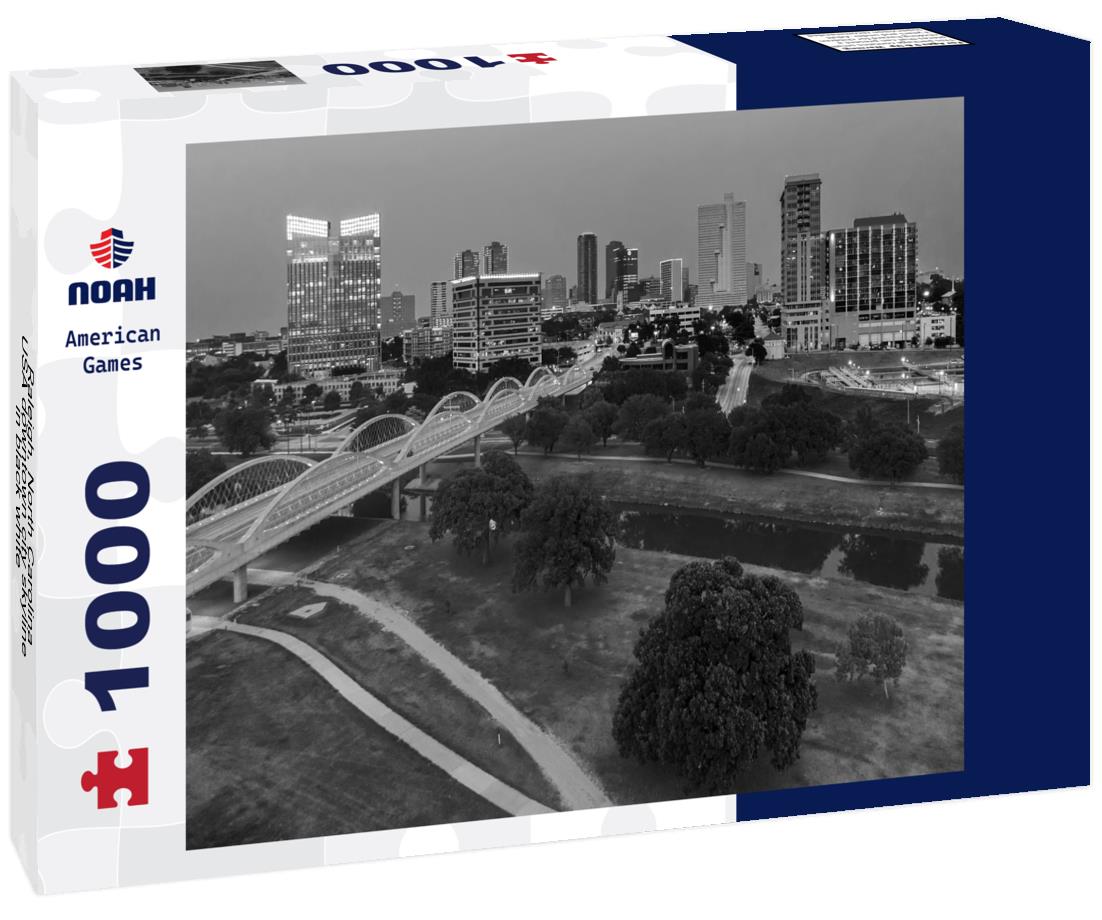 Noah Jigsaw Puzzle Raleigh, North Carolina, USA downtown city skyline in black white 1000 pieces
