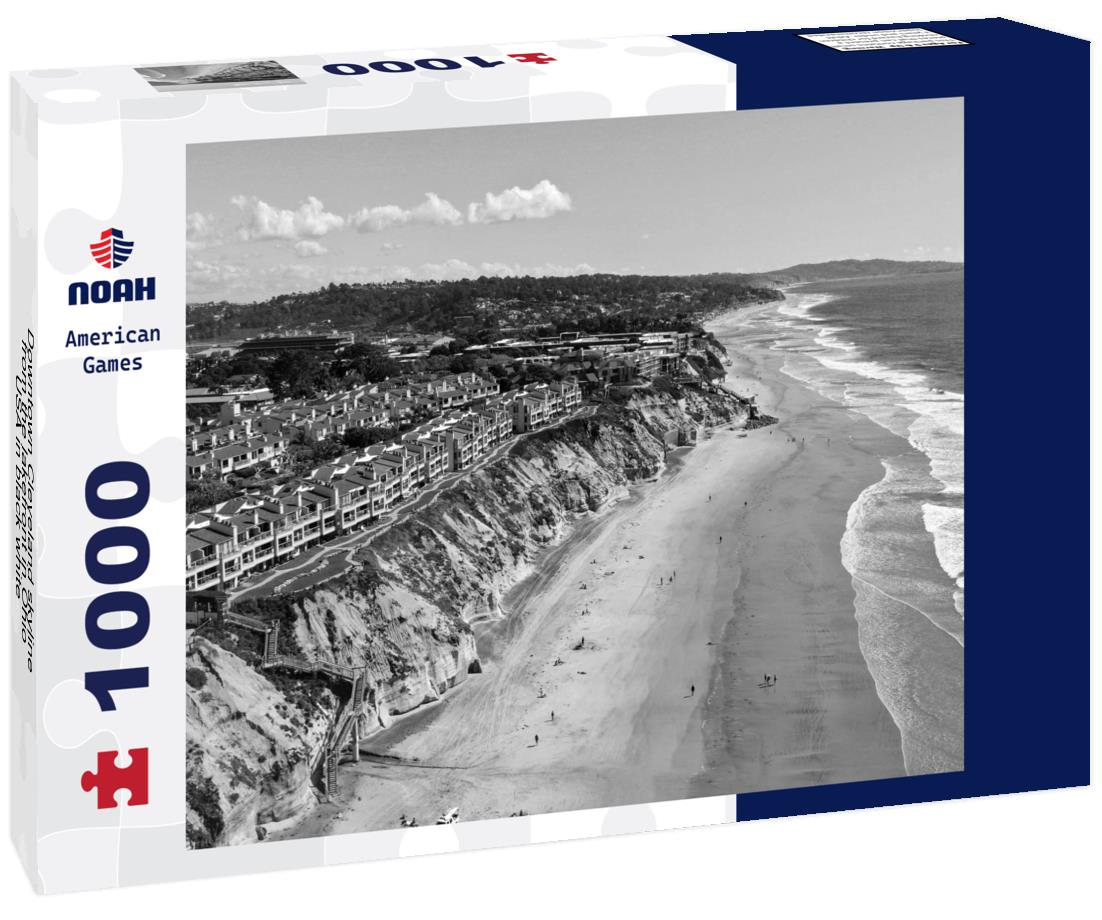 Noah Jigsaw Puzzle Downtown Cleveland skyline from the lakefront in Ohio USA in black white 1000 pieces