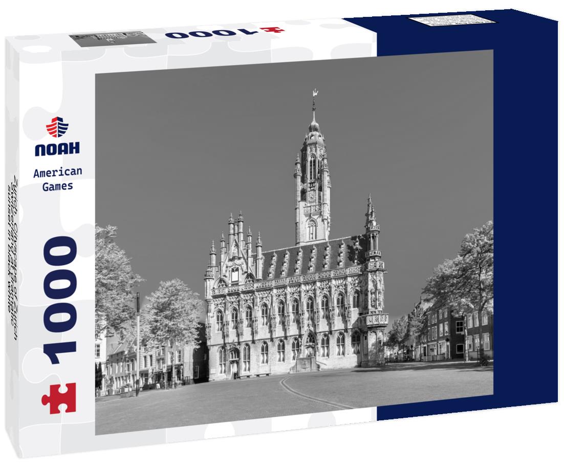 Noah Jigsaw Puzzle Zurich. Cityscape of Zurich, Switzerland at dramatic sunset in black white 1000 pieces