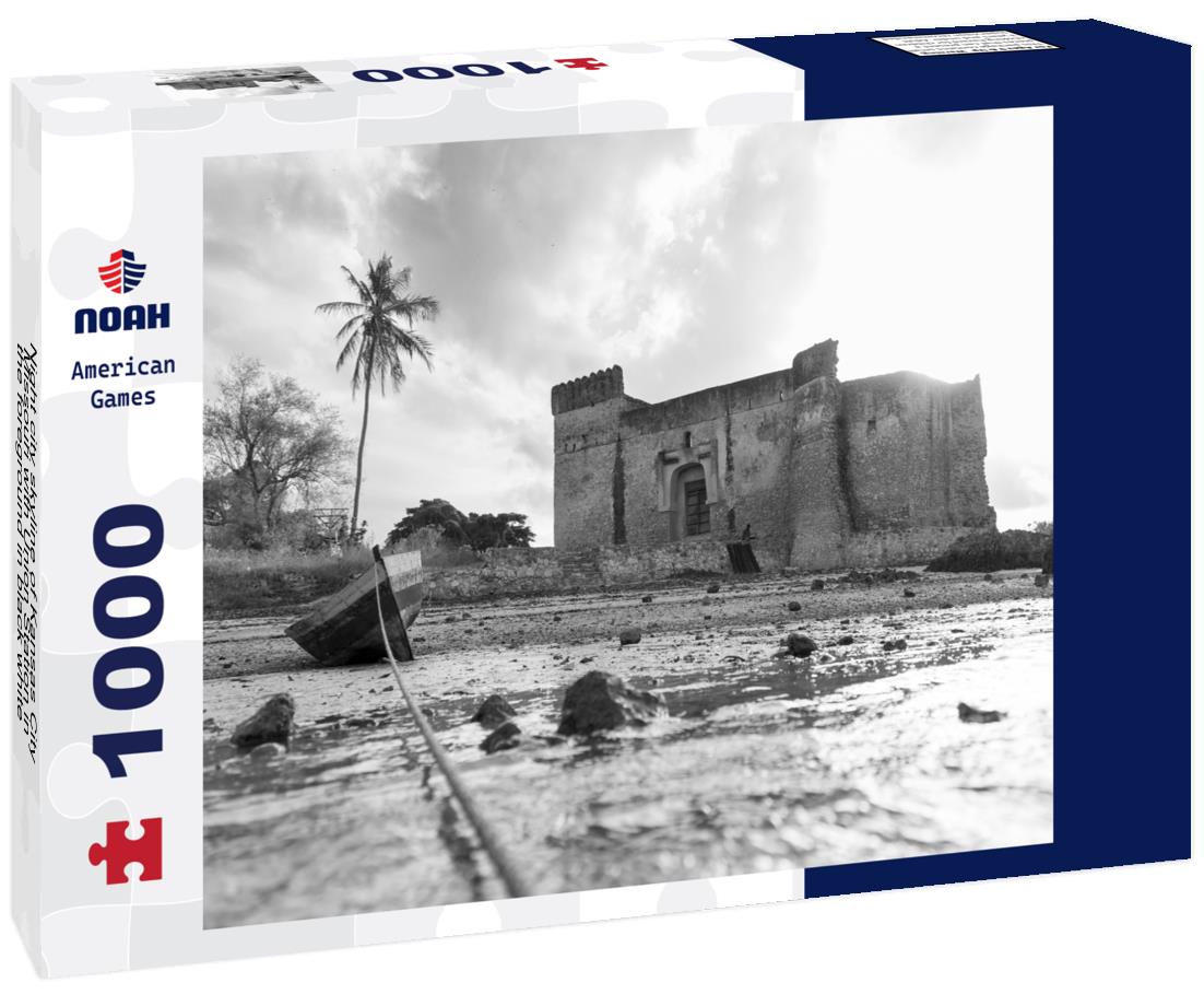 Noah Jigsaw Puzzle Night city skyline of Kansas City, Missouri with Union Station in the foreground in black white 1000 pieces