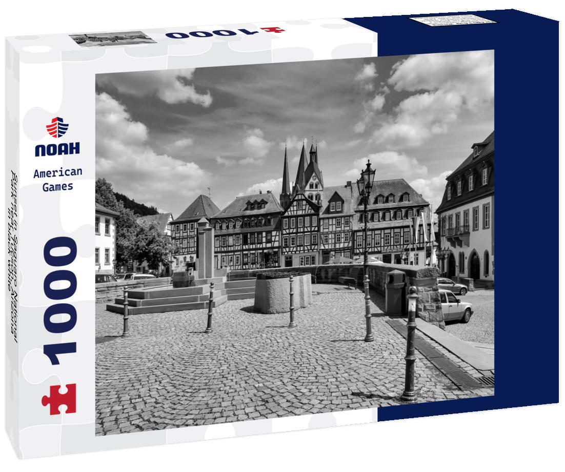 Noah Jigsaw Puzzle Sunset in Saguaro National Park near Tucson, Arizona in black white 1000 pieces