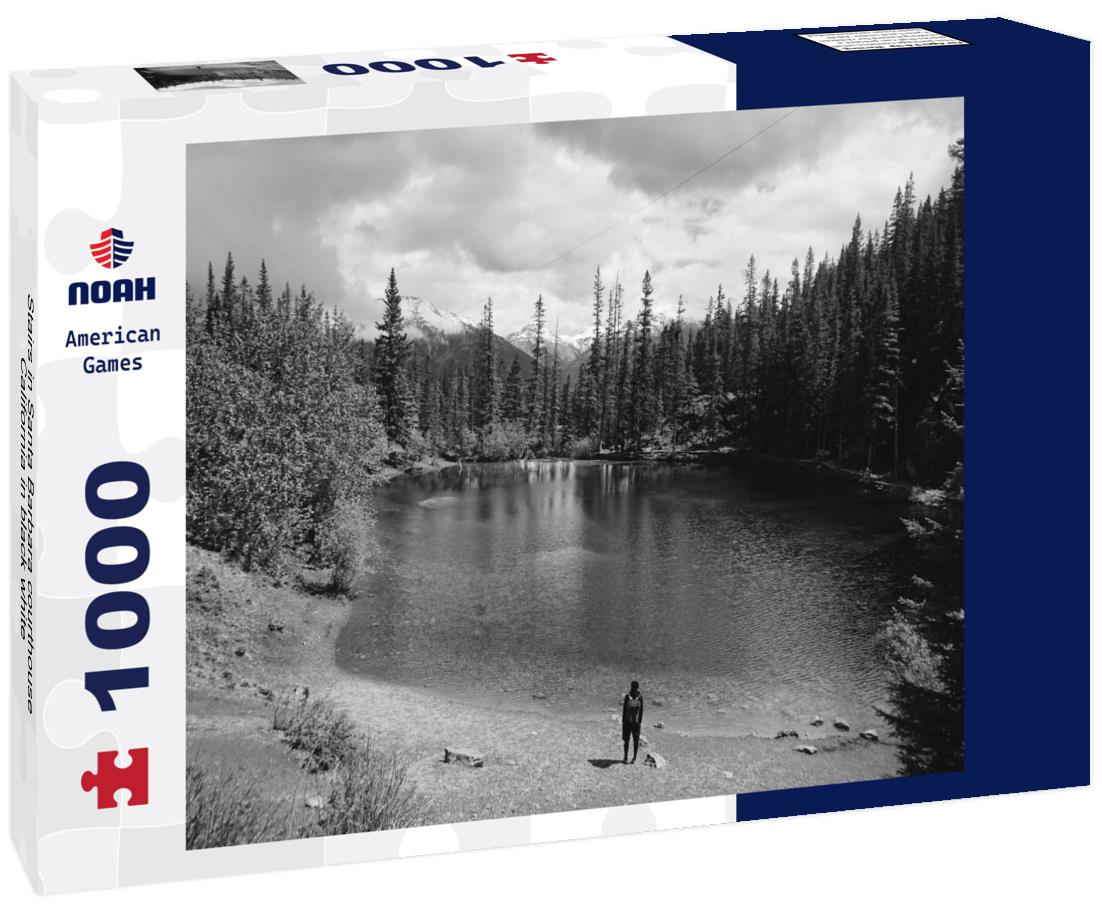 Noah Jigsaw Puzzle Stairs in Santa Barbara courthouse, California in black white 1000 pieces