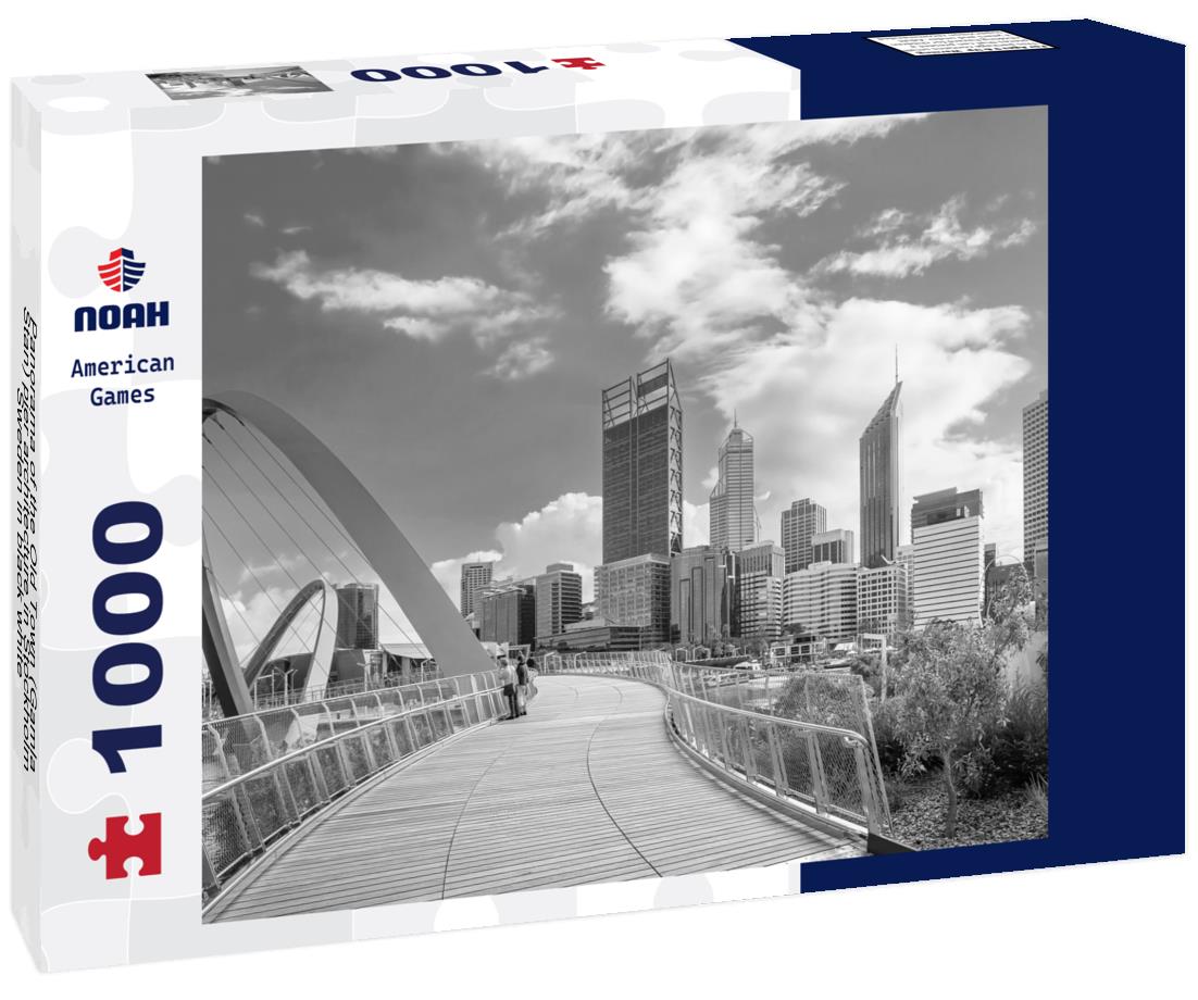 Noah Jigsaw Puzzle Panorama of the Old Town (Gamla Stan) pier architecture in Stockholm, Sweden in black white 1000 pieces