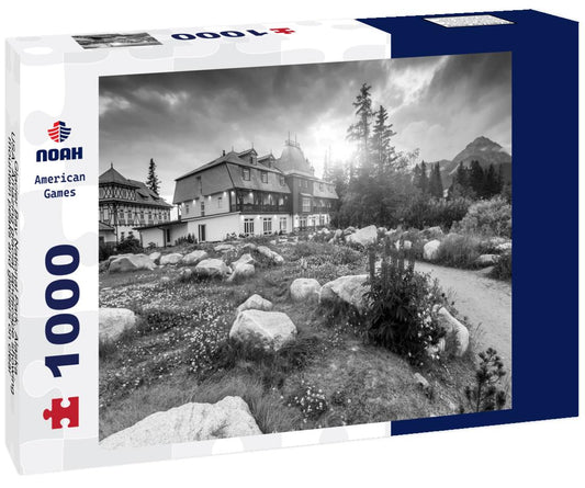 Noah Jigsaw Puzzle Glacier Bay National Park, Alaska, USA. Amazing glacial landscape showing mountain peaks and glaciers on clear blue sky summer day in black white 1000 pieces