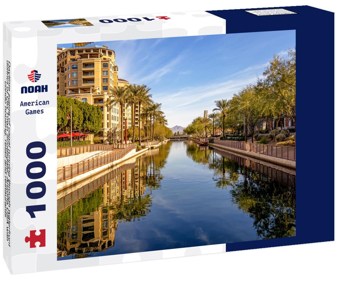 Noah Jigsaw Puzzle Daytime scene of canal running through waterfront district of Old Town Scottsdale, Arizona USA with condo housing, retail and restaurants 1000 pieces