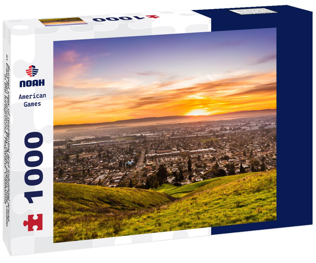 Noah Jigsaw Puzzle Sunset view of residential and industrial areas in East San Francisco Bay Area; green hills visible in the foreground; Hayward, California 1000 pieces