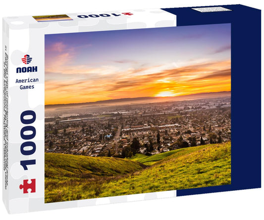 Noah Jigsaw Puzzle Sunset view of residential and industrial areas in East San Francisco Bay Area; green hills visible in the foreground; Hayward, California 1000 pieces