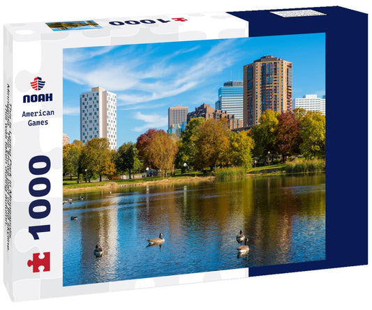 Noah Jigsaw Puzzle This is Loring Park in Minneapolis, Minnesota. This shows part of the skyline. This was taken during autumn. These are Canadian Geese on the lake 1000 pieces