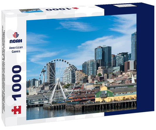 Noah Jigsaw Puzzle Waterfront Seattle skyline with Great wheel view. Skyscrapers of financial downtown at day time, Washington, USA. A vibrant business neighborhood 1000 pieces