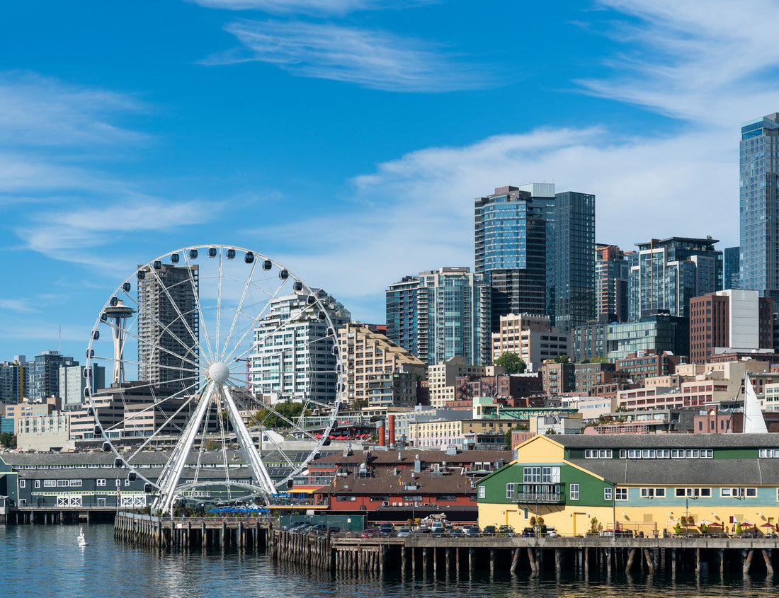 Noah Jigsaw Puzzle Waterfront Seattle skyline with Great wheel view. Skyscrapers of financial downtown at day time, Washington, USA. A vibrant business neighborhood 1000 pieces