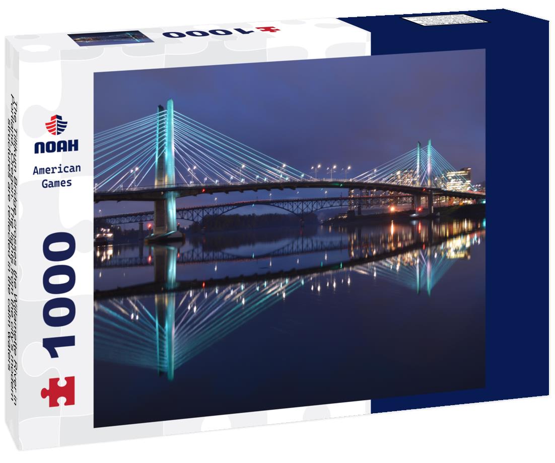 Noah Jigsaw Puzzle The Tillikum Bridge crosses the Willamette River in Portland, Oregon. The lights from the city's modern structures are reflected in the calm waters 1000 pieces