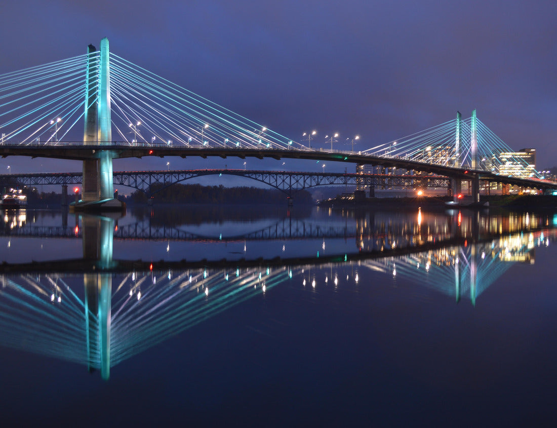 Noah Jigsaw Puzzle The Tillikum Bridge crosses the Willamette River in Portland, Oregon. The lights from the city's modern structures are reflected in the calm waters 1000 pieces
