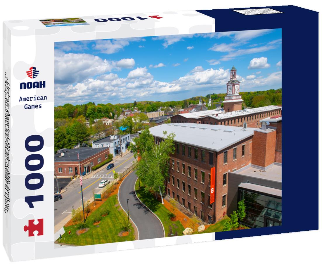 Noah Jigsaw Puzzle Historic Assabet Woolen Mill, built in 1847, on Main Street on Assabet River in Maynard historic town center in spring, Maynard, Massachusetts, USA 1000 pieces