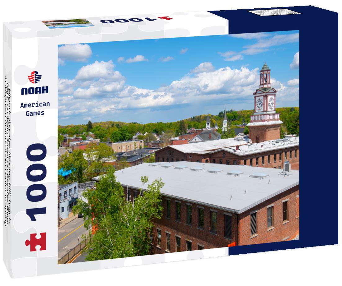 Noah Jigsaw Puzzle Historic Assabet Woolen Mill, built in 1847, on Main Street on Assabet River in Maynard historic town center in spring, Maynard, Massachusetts, USA 1000 pieces