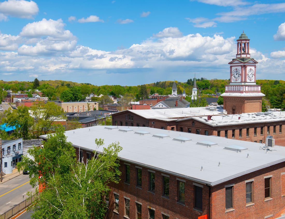 Noah Jigsaw Puzzle Historic Assabet Woolen Mill, built in 1847, on Main Street on Assabet River in Maynard historic town center in spring, Maynard, Massachusetts, USA 1000 pieces