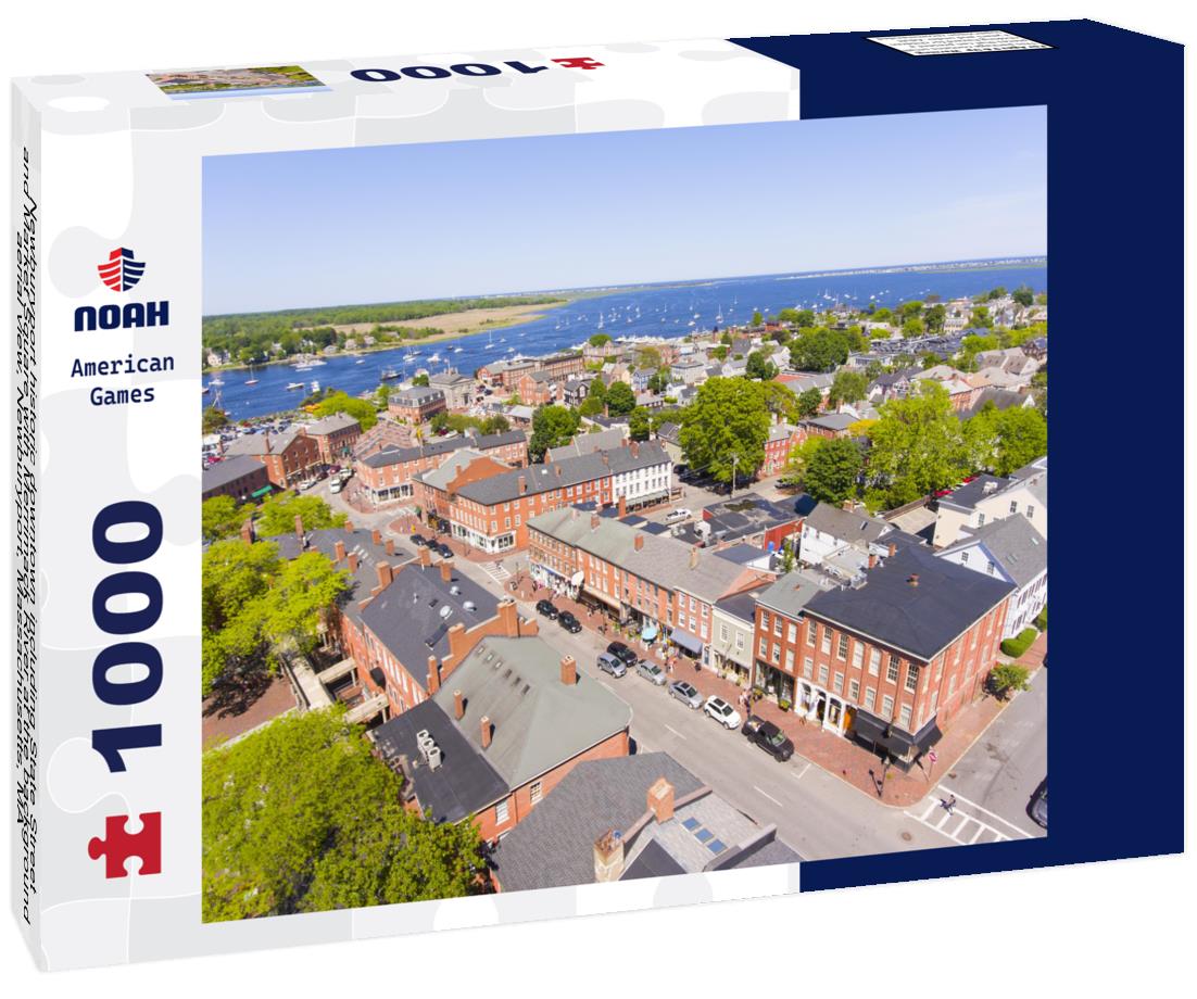 Noah Jigsaw Puzzle Newburyport historic downtown including State Street and Market Square with Merrimack River at the background aerial view, Newburyport, Massachusetts, MA 1000 pieces