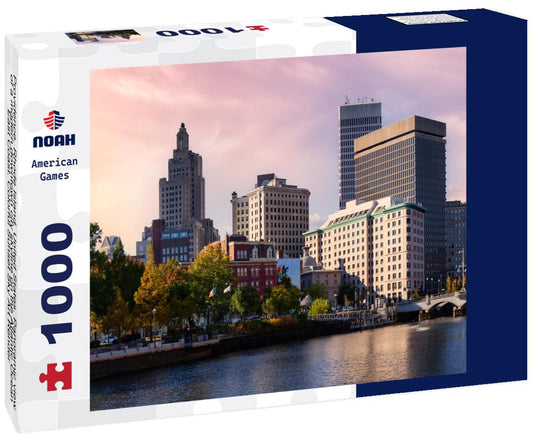 Noah Jigsaw Puzzle Providence, Rhode Island, United States. Panoramic view of a modern downtown city skyline on the Atlantic Ocean East Coast. Colorful Sunset Sky Art Render 1000 pieces
