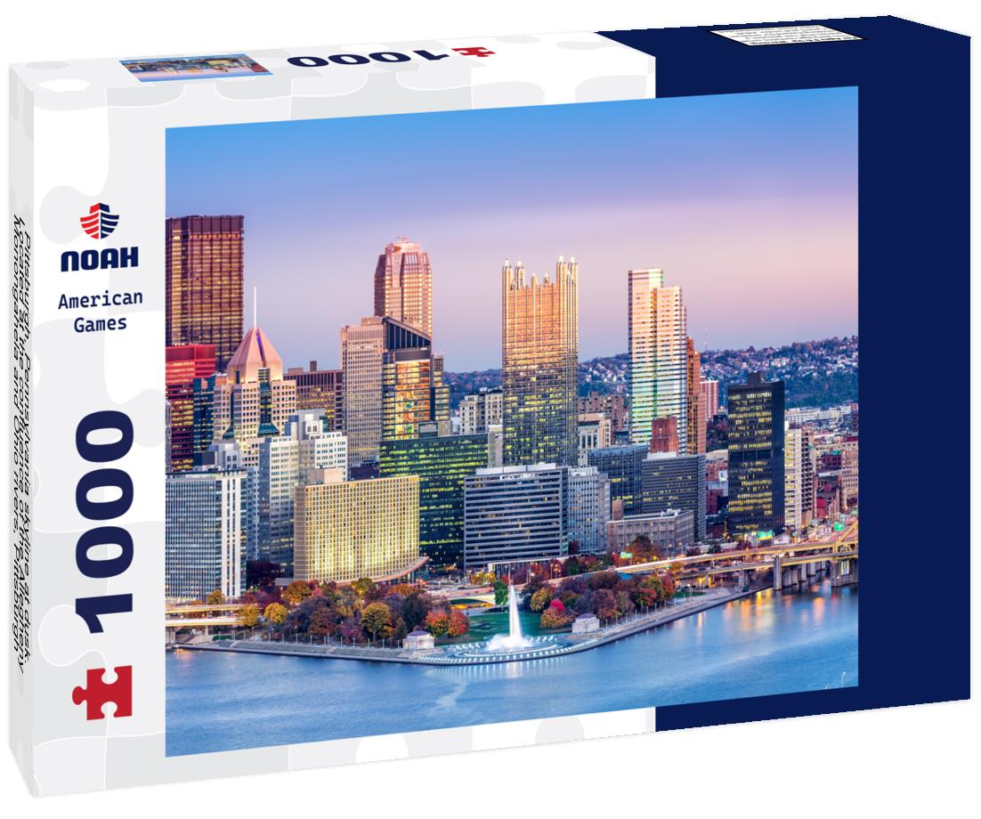 Noah Jigsaw Puzzle Pittsburgh, Pennsylvania skyline at dusk. Located at the confluence of the Allegheny, Monongahela and Ohio rivers, Pittsburgh is also known as "City of Bridges" 1000 pieces