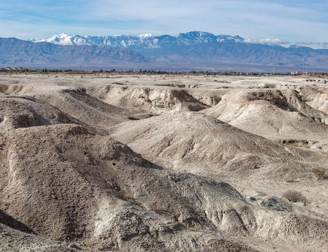 Noah Jigsaw Puzzle USA, Nevada, Clark County, Tule Fossil Beds National Monument: White gypsum hills at the urban fringe along the Las Vegas Wash with Mt. Charleston in the distance 1000 pieces