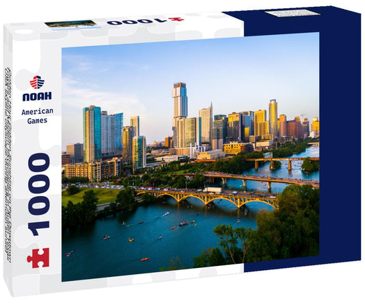 Noah Jigsaw Puzzle Golden Hour Golden Sunshine on the Downtown Towers and Modern Skyscrapers in Austin Texas USA skyline cityscape during afternoon sunset with Town Lake and Bridges 1000 pieces