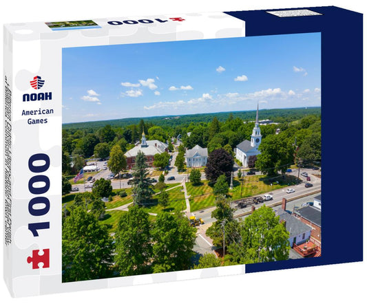 Noah Jigsaw Puzzle Billerica Public Library and First Parish Unitarian Universalist Church aerial view at Billerica Common in historic town center of Billerica, Massachusetts MA, USA 1000 pieces