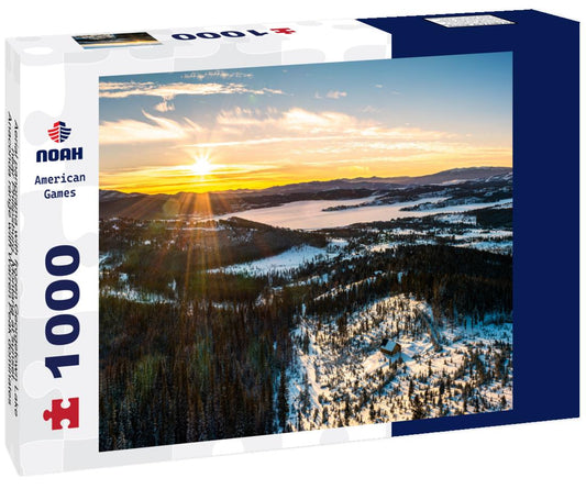 Noah Jigsaw Puzzle Aerial panorama with frozen Georgetown Lake, near Philipsburg, Montana at sunset. Anaconda range with Warren Peak dominates the background of the winterly landscape 1000 pieces