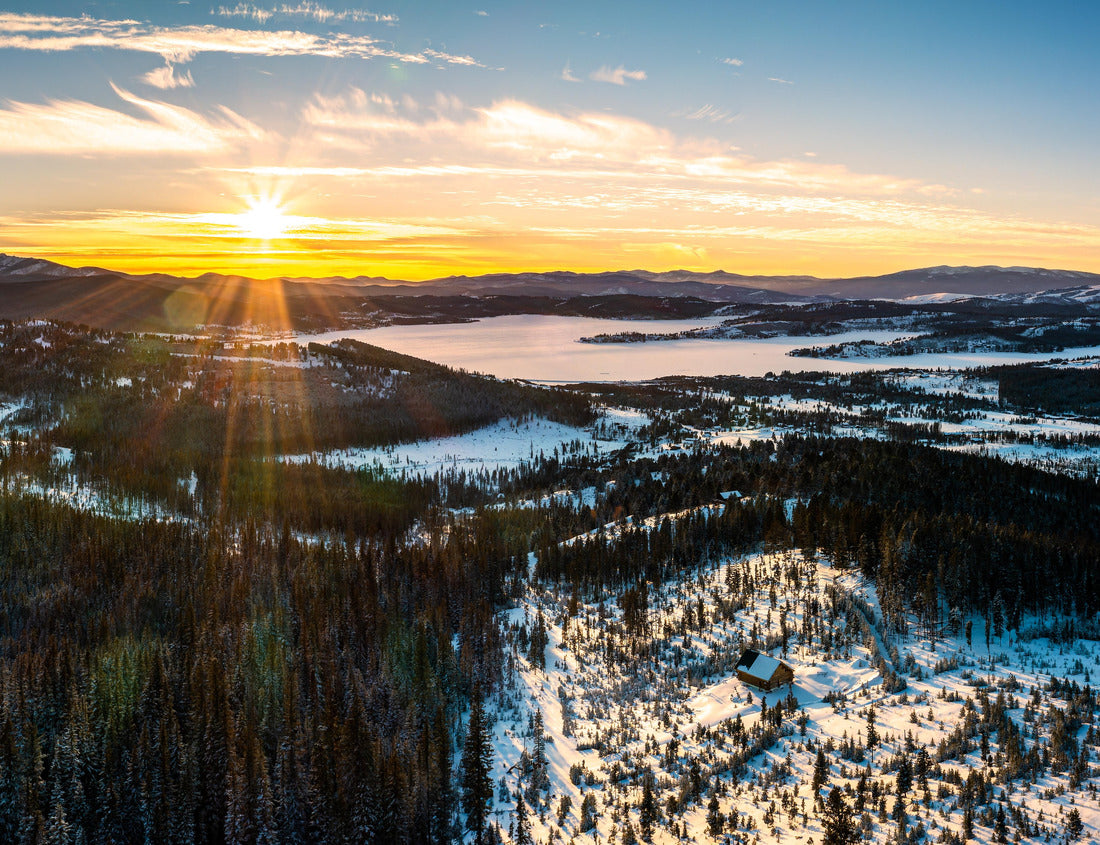 Noah Jigsaw Puzzle Aerial panorama with frozen Georgetown Lake, near Philipsburg, Montana at sunset. Anaconda range with Warren Peak dominates the background of the winterly landscape 1000 pieces