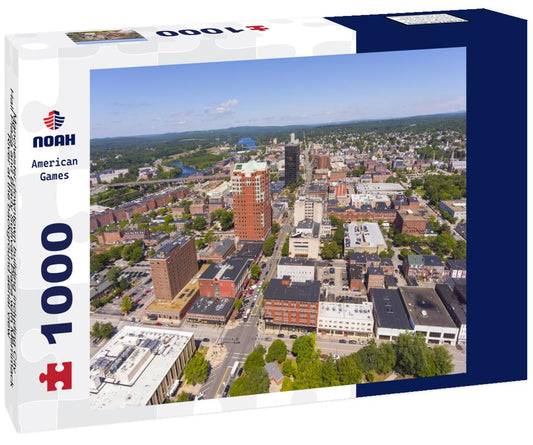 Noah Jigsaw Puzzle Manchester downtown building including City Hall Plaza and Brady Sullivan Plaza with Merrimack River at the background aerial view, Manchester, New Hampshire, NH, USA 1000 pieces