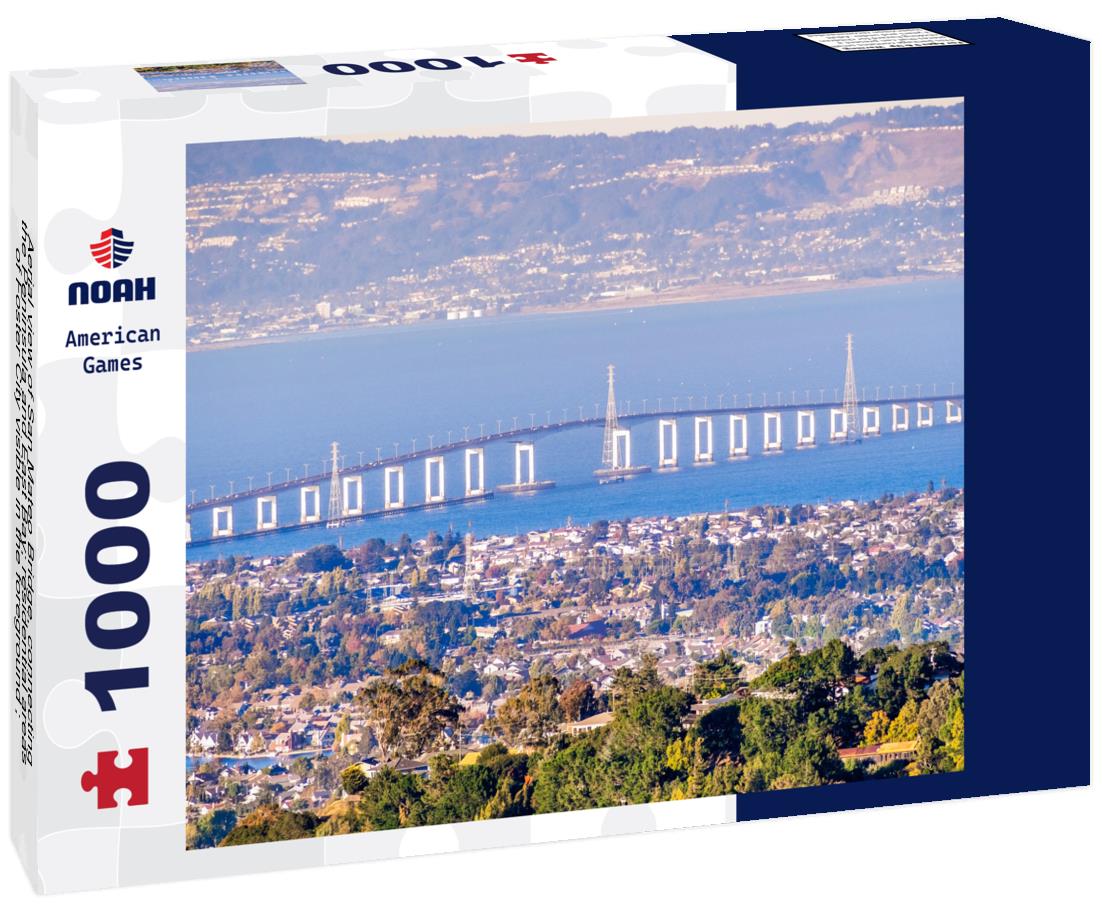 Noah Jigsaw Puzzle Aerial view of San Mateo Bridge, connecting the Peninsula and East Bay; residential areas of Foster City visible in the foreground ; San Francisco Bay Area, California 1000 pieces