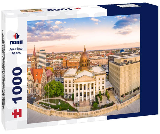 Noah Jigsaw Puzzle Aerial view of Paterson, NJ at sunset. Three public buildings dominate the skyline: Passaic County Court House Annnex, Historic Court and Passaic County Superior Court 1000 pieces