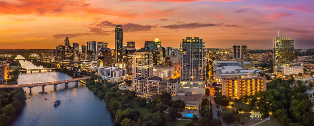 Austin sunset near the river 2000pc Panoramic Puzzle