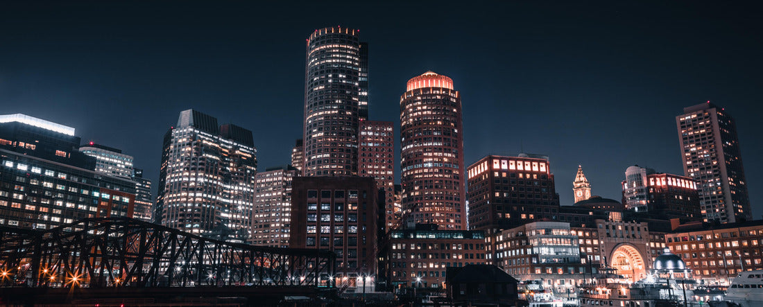 Boston harbor skyline at night 2000pc Panoramic Puzzle