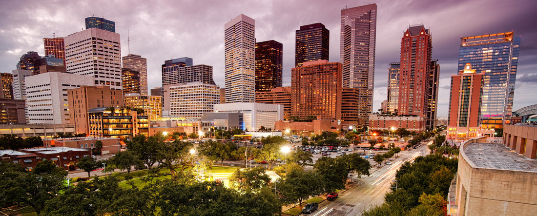 Downtown Houston skyline at dusk 2000pc Panoramic Puzzle