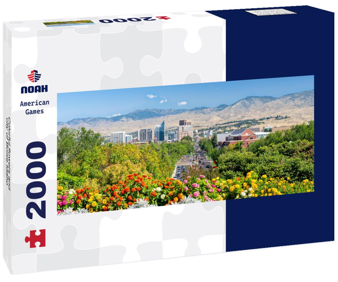 Colorful flowers and city of Boise Idaho 2000pc Panoramic Puzzle