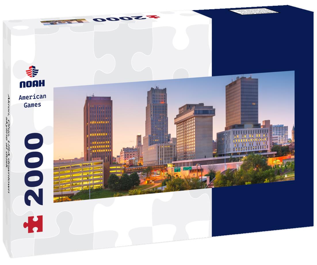 Akron, Ohio, USA downtown skyline at dusk 2000pc Panoramic Puzzle