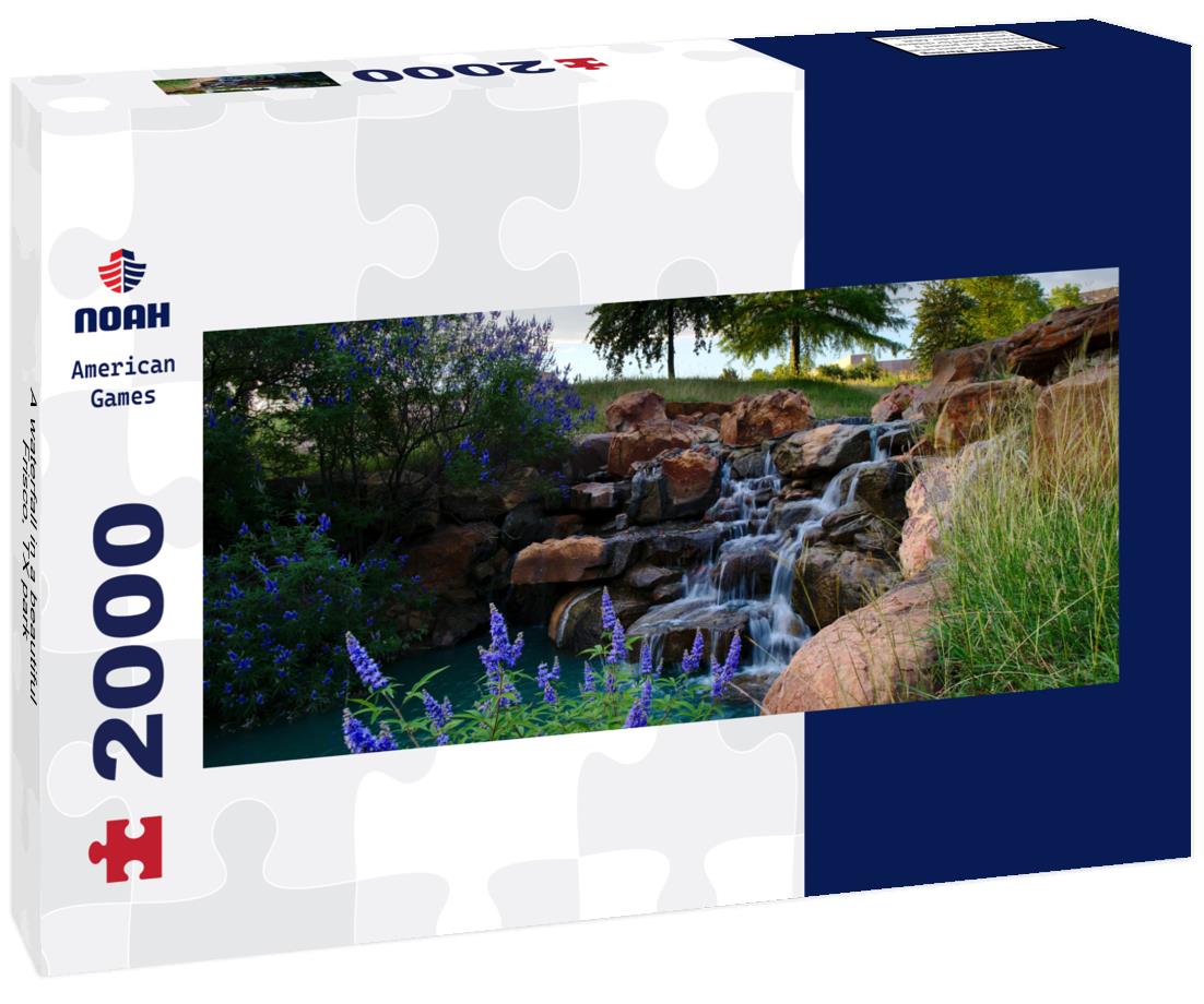 A waterfall in a beautiful Frisco, TX park 2000pc Panoramic Puzzle