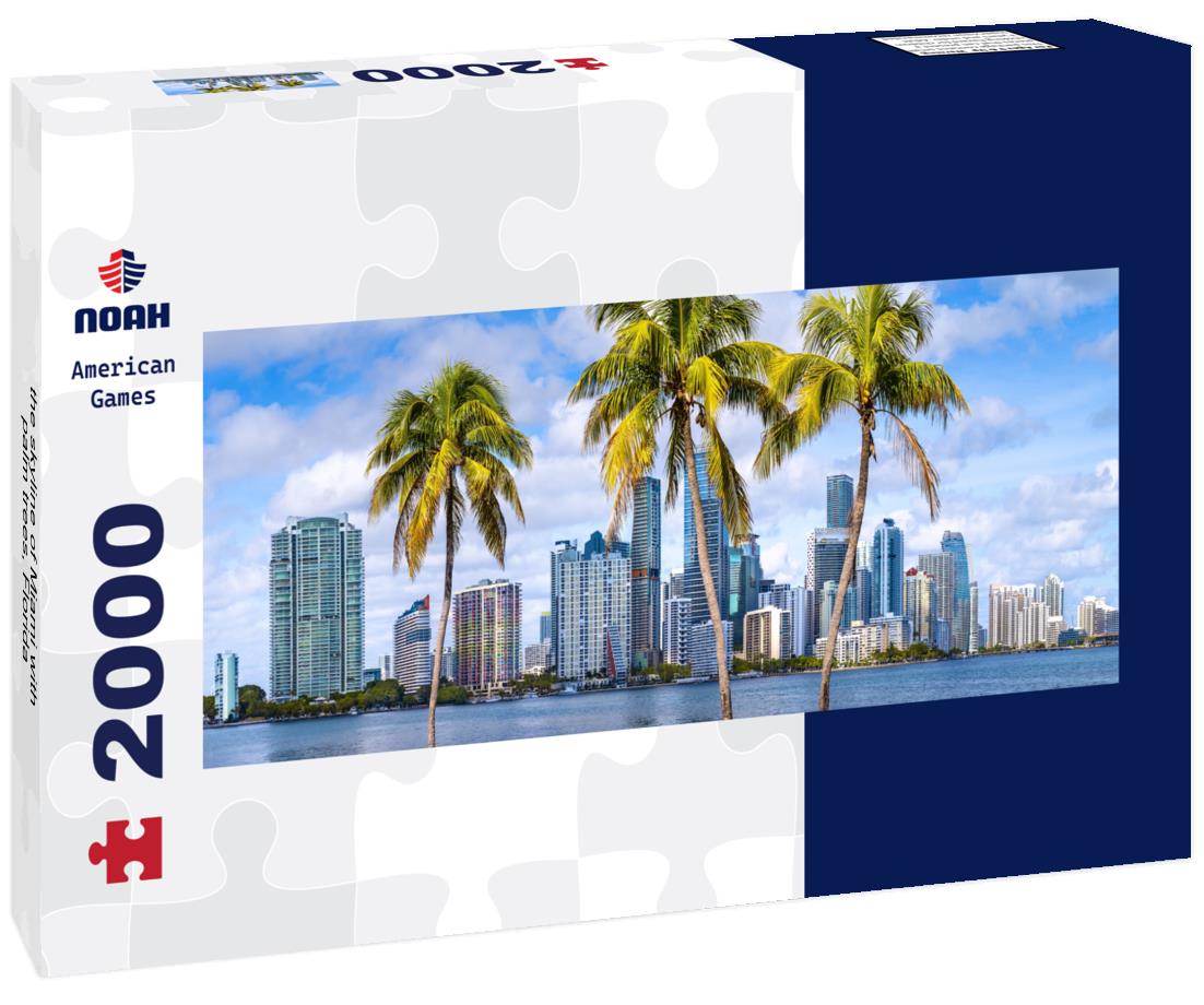 the skyline of Miami with palm trees, Florida 2000pc Panoramic Puzzle