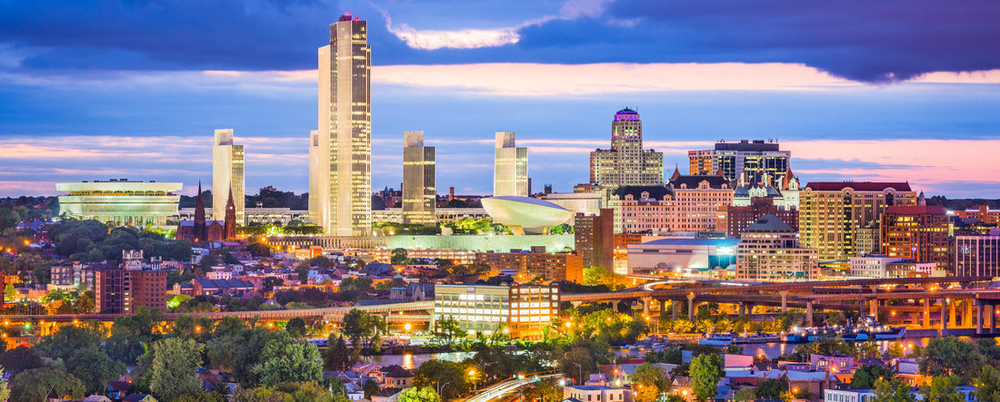 Albany, New York, USA city skyline at twilight 2000pc Panoramic Puzzle