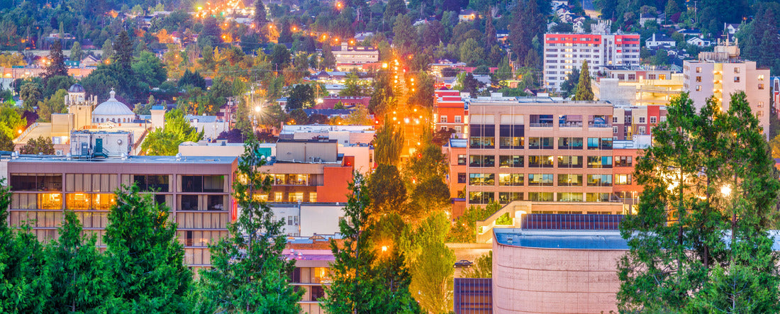 Eugene, Oregon, USA downtown cityscape at dusk 2000pc Panoramic Puzzle