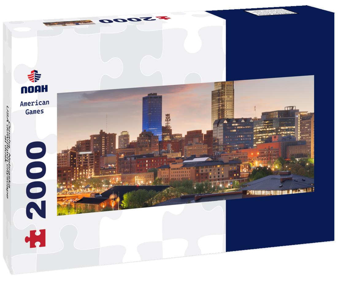 Omaha, Nebraska, USA downtown cityscape at dusk 2000pc Panoramic Puzzle