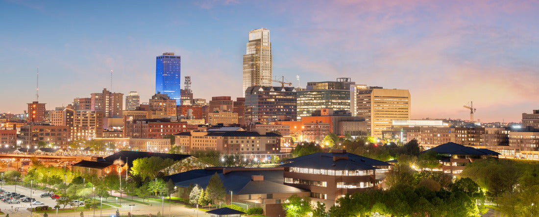 Omaha, Nebraska, USA downtown cityscape at dusk 2000pc Panoramic Puzzle