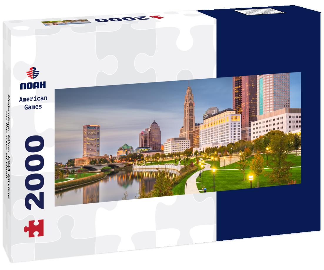 Columbus, Ohio, USA Skyline on the river at dusk 2000pc Panoramic Puzzle