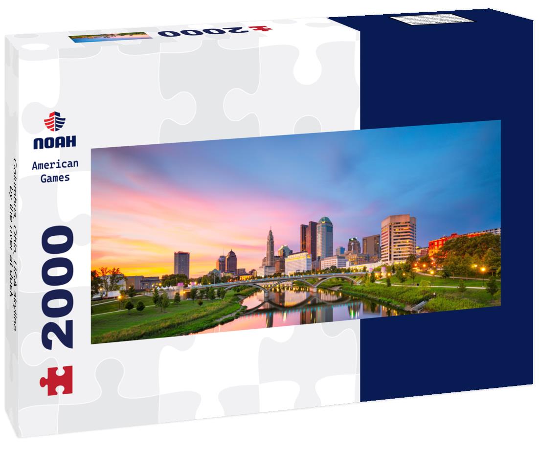 Columbus, Ohio, USA skyline by the river at dusk 2000pc Panoramic Puzzle