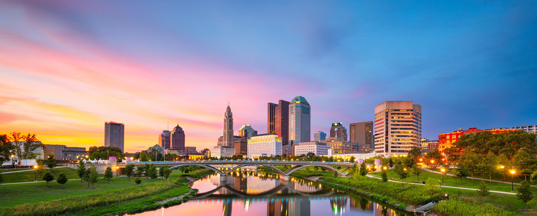 Columbus, Ohio, USA skyline by the river at dusk 2000pc Panoramic Puzzle