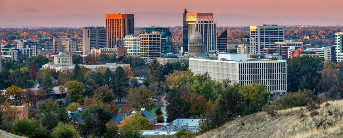 City of Boise skyline at sunrise with fall trees 2000pc Panoramic Puzzle