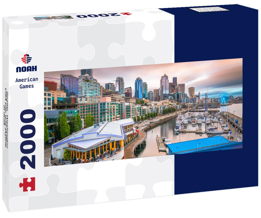 Seattle, Washington, USA pier and skyline at dusk 2000pc Panoramic Puzzle