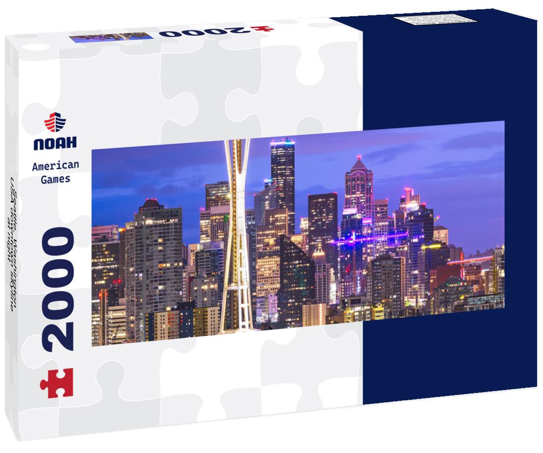 Seattle, Washington, USA downtown skyline at night 2000pc Panoramic Puzzle