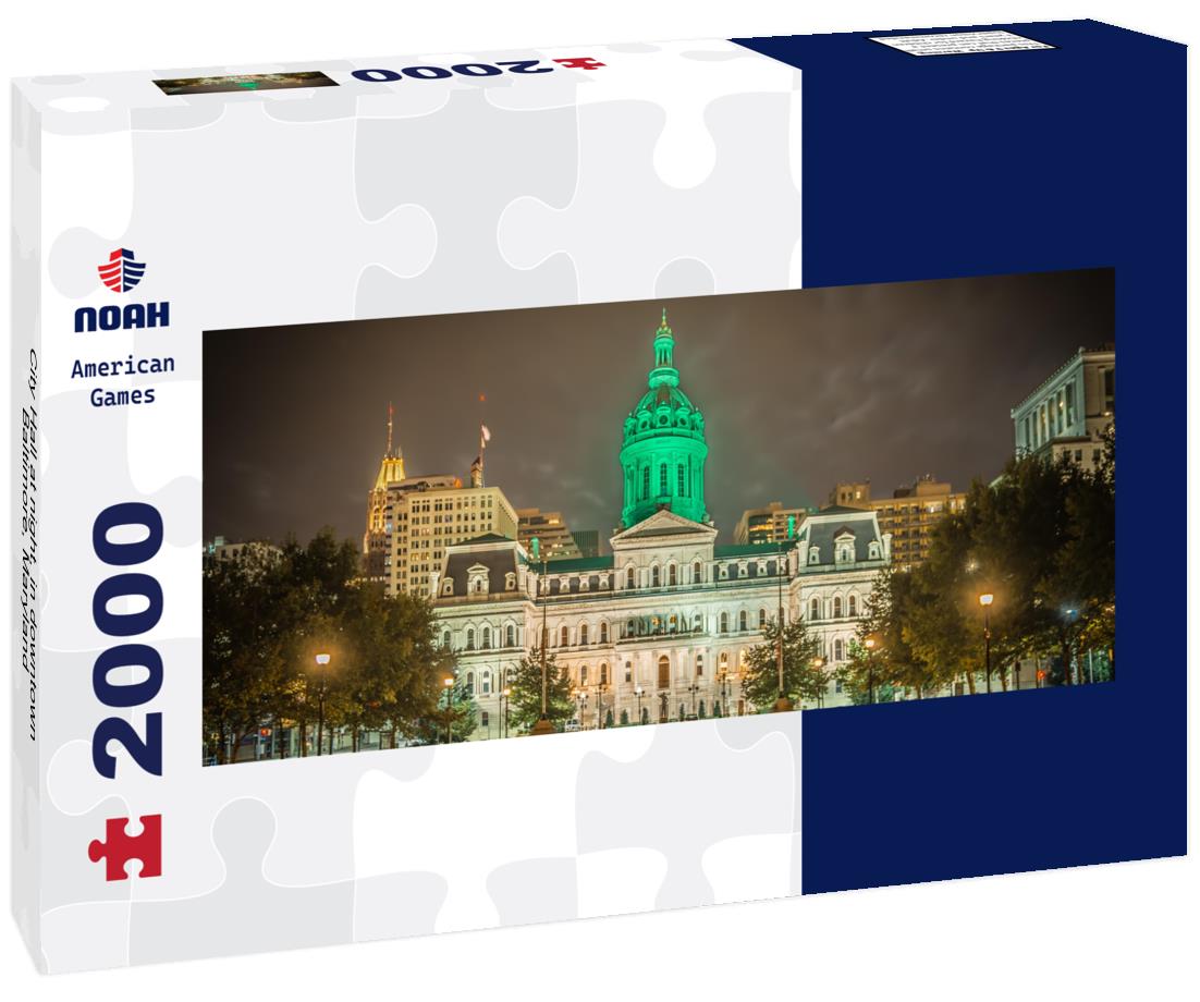 City Hall at night, in downtown Baltimore, Maryland 2000pc Panoramic Puzzle