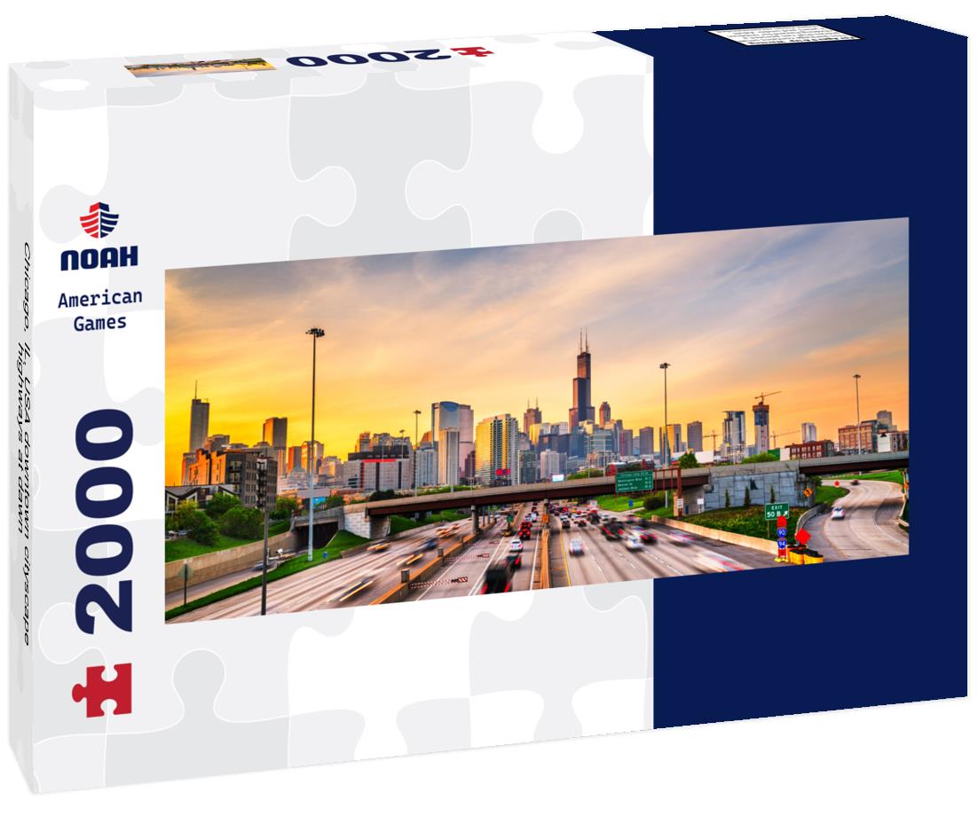 Chicago, IL, USA downtown cityscape highways at dawn 2000pc Panoramic Puzzle