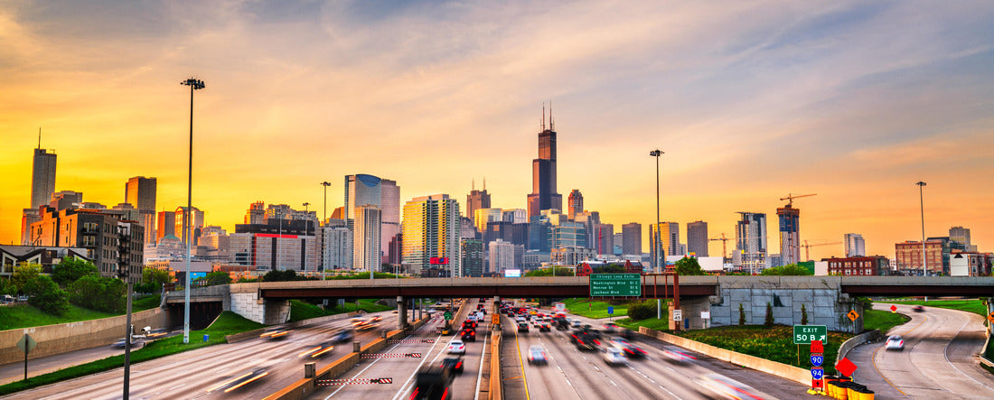 Chicago, IL, USA downtown cityscape highways at dawn 2000pc Panoramic Puzzle